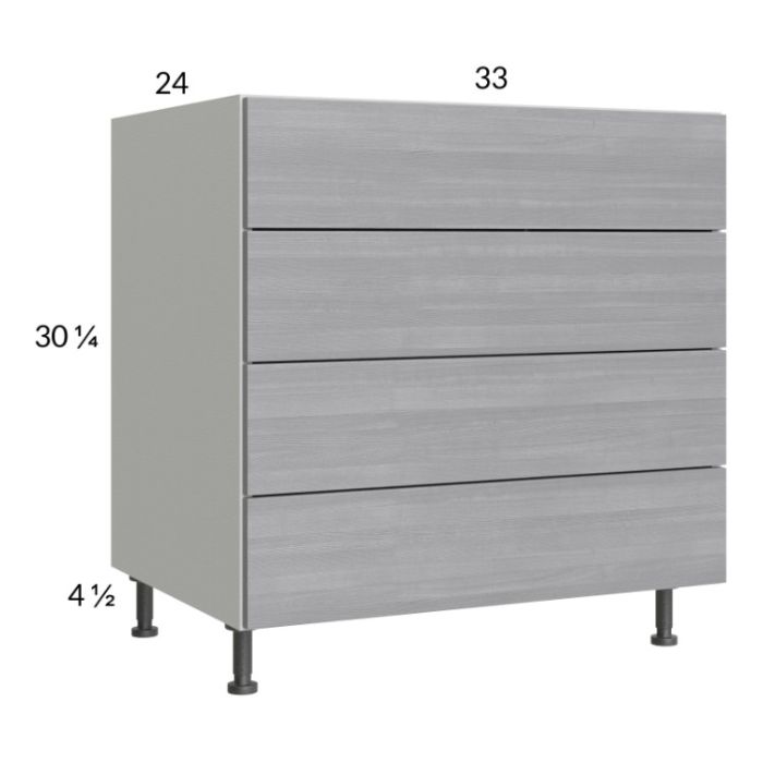 Euro Grey 33" 3-Drawer Range Base Cabinet with 1 False Drawer Front