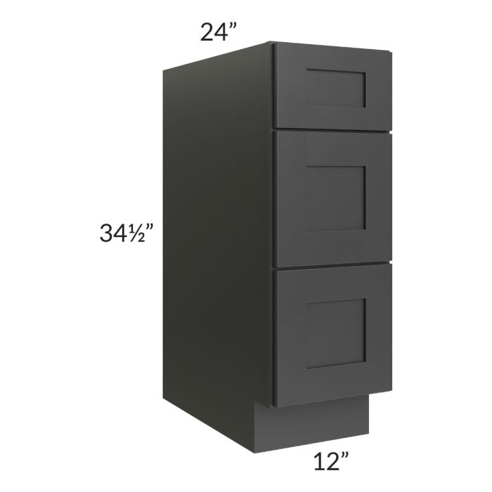 Royal Ebony Shaker 12" 3-Drawer Base Cabinet