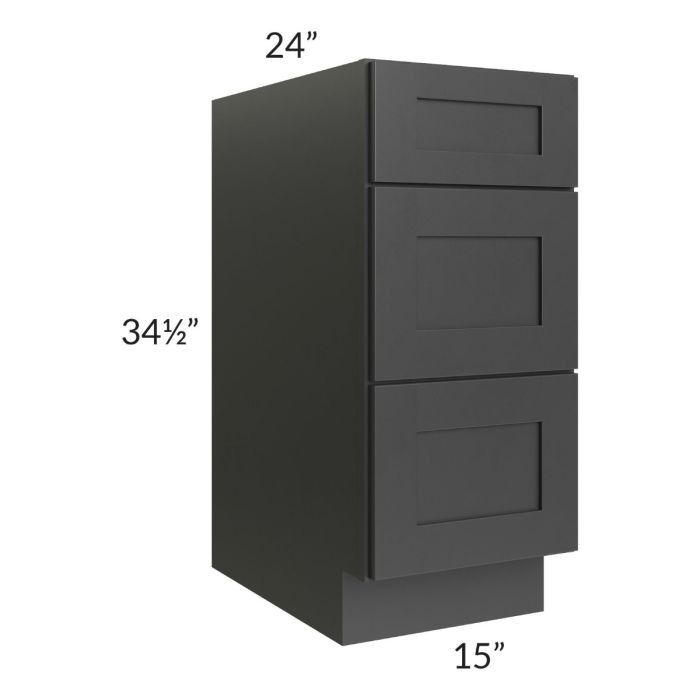 Royal Ebony Shaker 15" 3-Drawer Base Cabinet