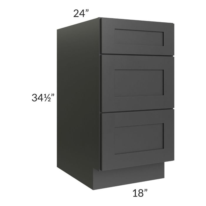 Royal Ebony Shaker 18" 3-Drawer Base Cabinet