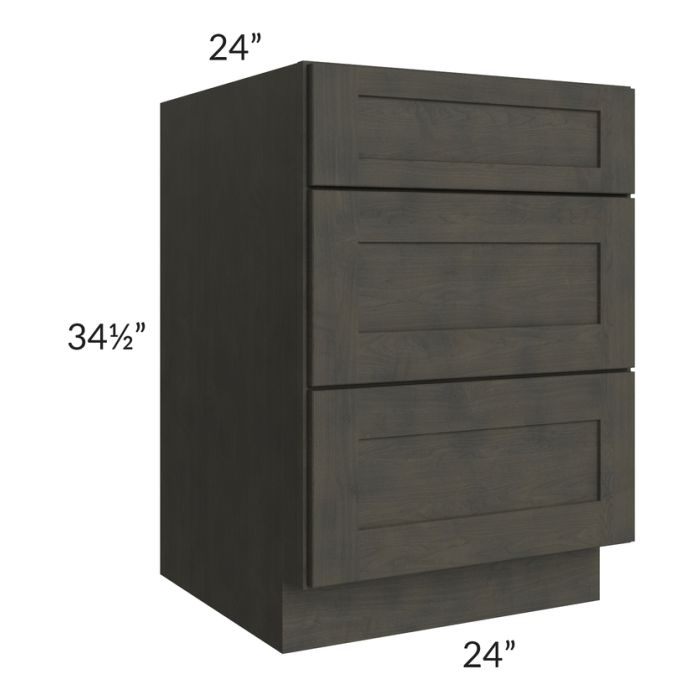 Charcoal Grey Shaker 24" 3-Drawer Base Cabinet