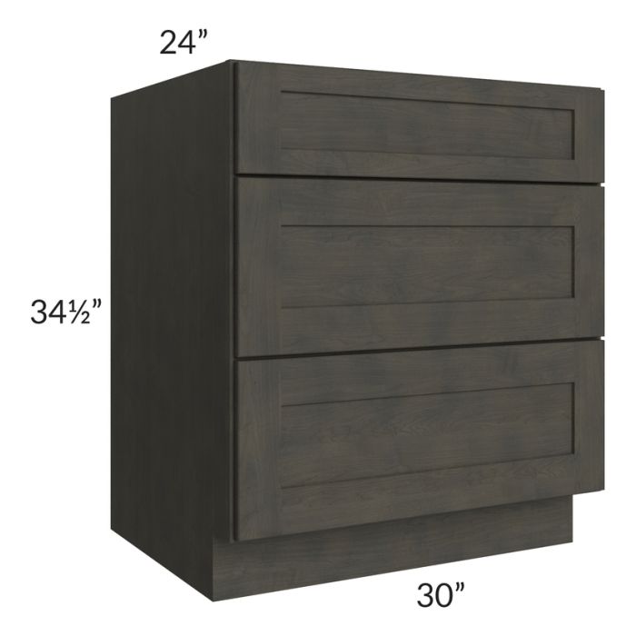 Charcoal Grey Shaker 30" 3-Drawer Base Cabinet