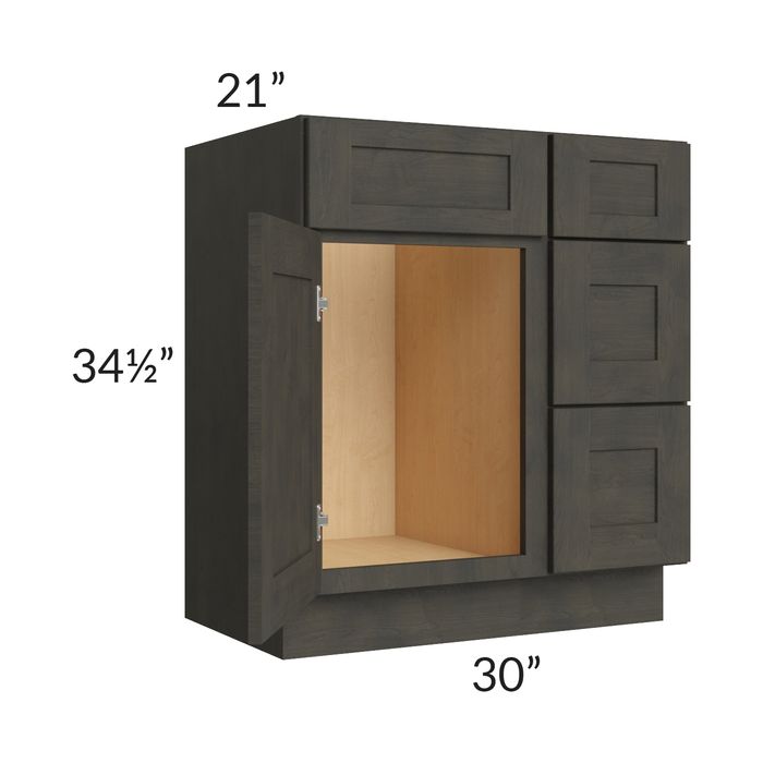 Charcoal Grey Shaker 30" Vanity Base Cabinet 