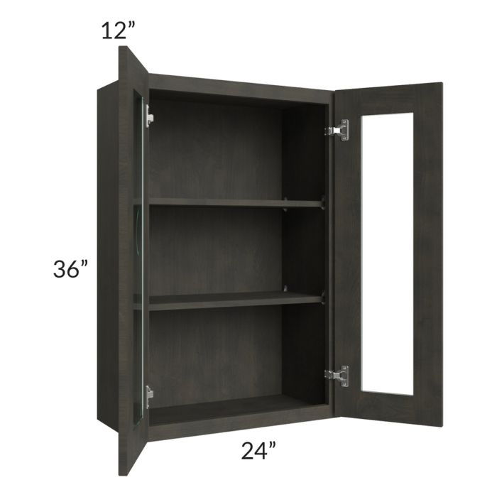 Charcoal Grey Shaker 24x36 Wall Glass Door Cabinet (Prepped for Glass Doors)