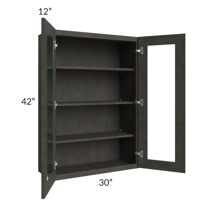 Charcoal Grey Shaker 30x42 Wall Glass Door Cabinet (Prepped for Glass Doors)