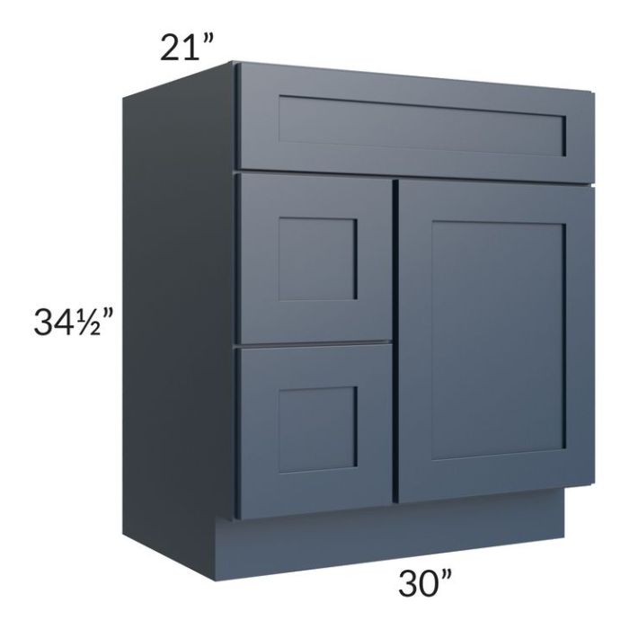 Midtown Blue Shaker 30" Vanity Sink and Drawer Combo (Drawers on Left)