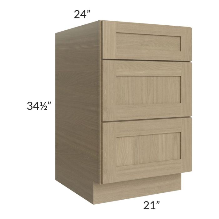 Royal Natural Shaker 21" 3-Drawer Base Cabinet