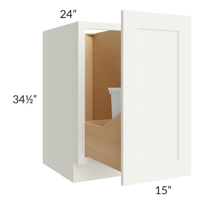 Linen Shaker 15" Full Height Door Base Cabinet with Single Trashcan Pullout