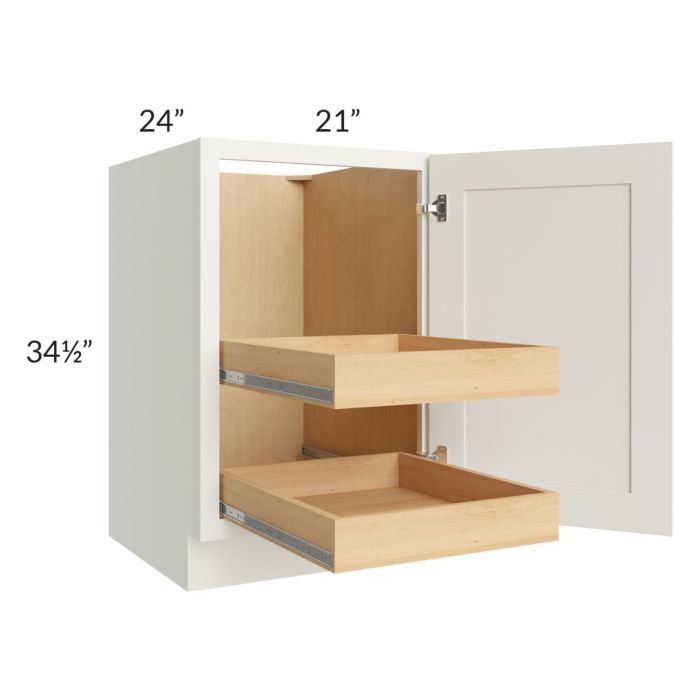 Linen Shaker 21" Full Height Door Base Cabinet with 2 Rollout Trays