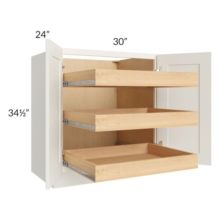 Linen Shaker 30" Full Height Base Cabinet with 3 Rollout Trays