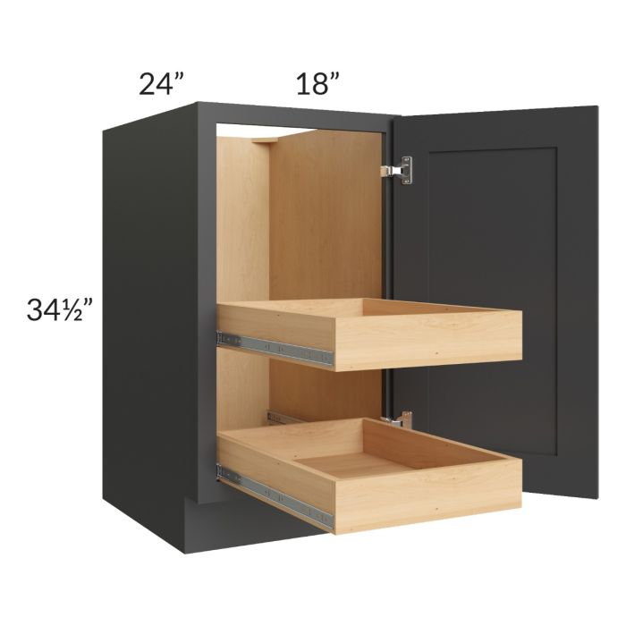 Madison Black Shaker 18" Full Height Door Base Cabinet with 2 Rollout Trays