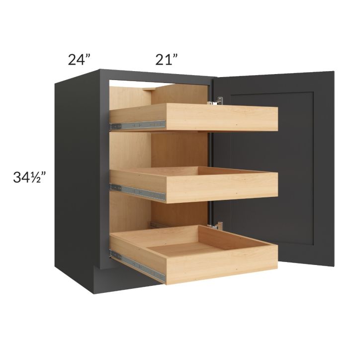Madison Black Shaker 21" Full Height Door Base Cabinet with 3 Rollout Trays