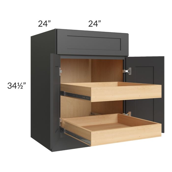 Madison Black Shaker 24" Base Cabinet with 2 Rollout Trays