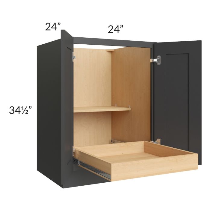 Madison Black Shaker 24" Full Height Base Cabinet with 1 Rollout Tray