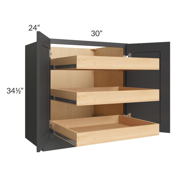 Madison Black Shaker 30" Full Height Base Cabinet with 3 Rollout Trays