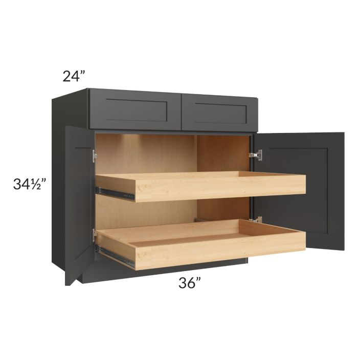 Madison Black Shaker 36" Base Cabinet with 2 Rollout Trays