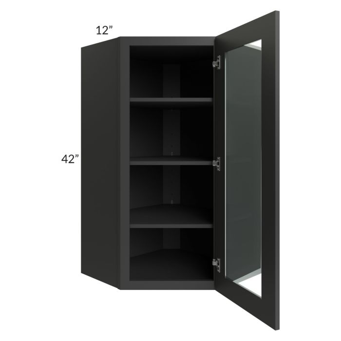 Madison Black Shaker 24x42 Wall Diagonal Corner Cabinet (Prepped for Glass Doors)