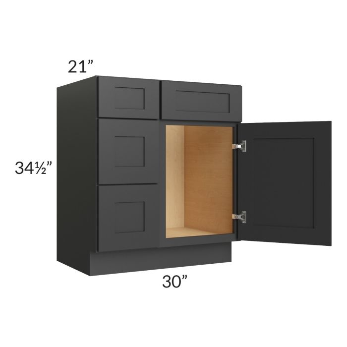 Madison Black Shaker 30" Vanity Base Cabinet (Drawers on Left)