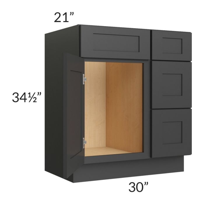 Madison Black Shaker 30" Vanity Base Cabinet (Drawers on Right)