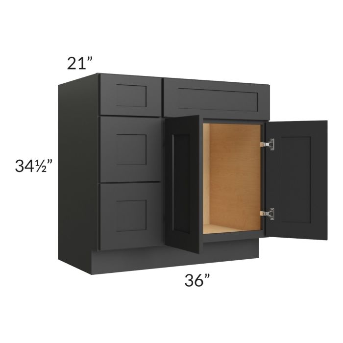 Madison Black Shaker 36" Vanity Base Cabinet (Drawers on Left)