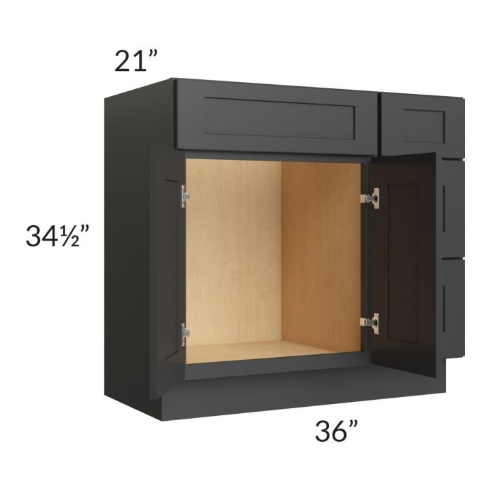 Madison Black Shaker 36" Vanity Base Cabinet (Drawers on Right)