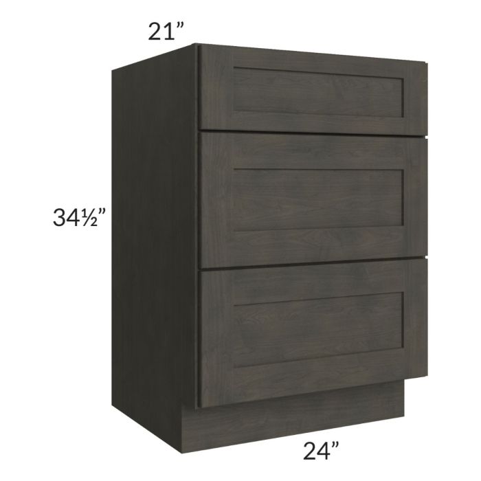 Charcoal Grey Shaker 24" 3-Drawer Vanity Base Cabinet