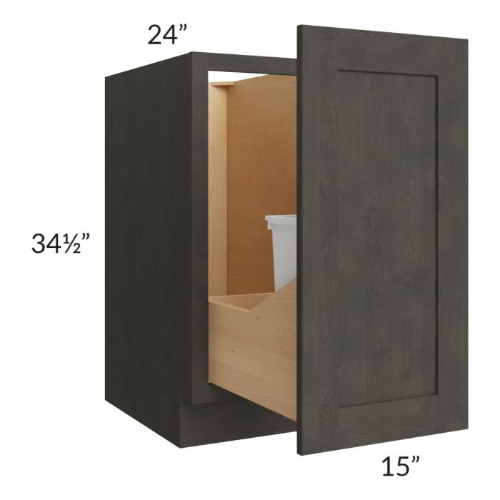 Charcoal Grey Shaker 15" Full Height Door Base Cabinet with Single Trashcan Pullout
