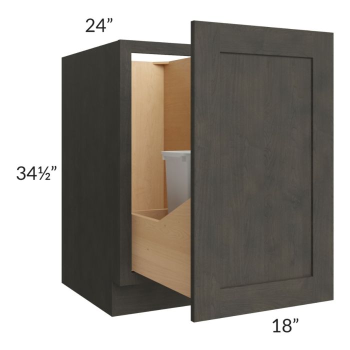 Charcoal Grey Shaker 18" Full Height Door Base Cabinet with Double Trashcan Pullout