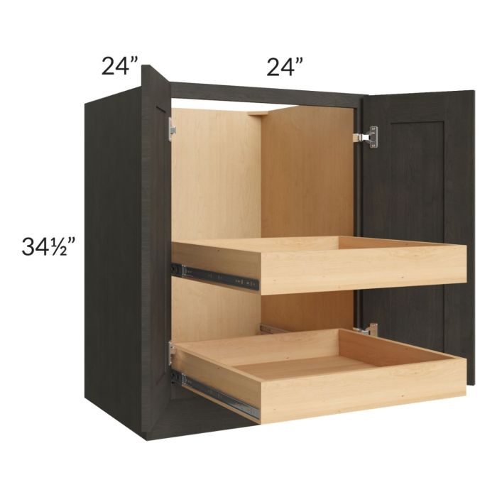 Charcoal Grey Shaker 24" Full Height Base Cabinet with 2 Rollout Trays