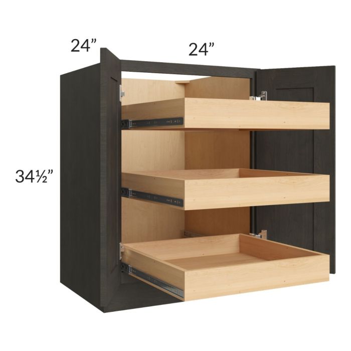Charcoal Grey Shaker 24" Full Height Base Cabinet with 3 Rollout Trays