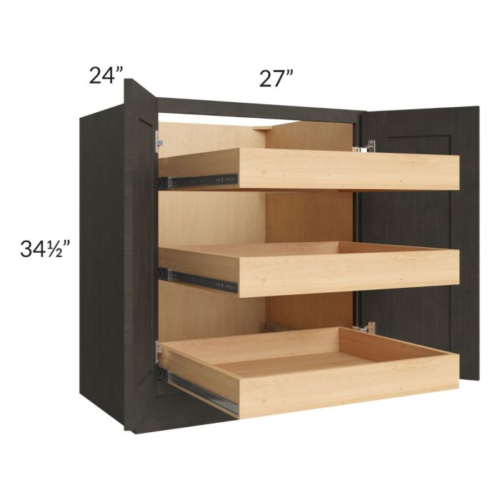 Charcoal Grey Shaker 27" Full Height Base Cabinet with 3 Rollout Trays