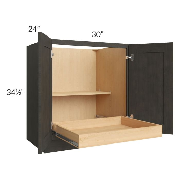 Charcoal Grey Shaker 30" Full Height Base Cabinet with 1 Rollout Tray