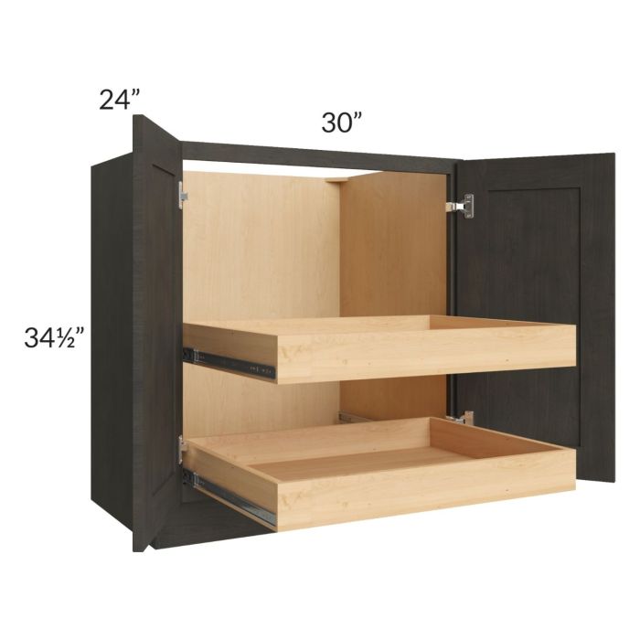 Charcoal Grey Shaker 30" Full Height Base Cabinet with 2 Rollout Trays