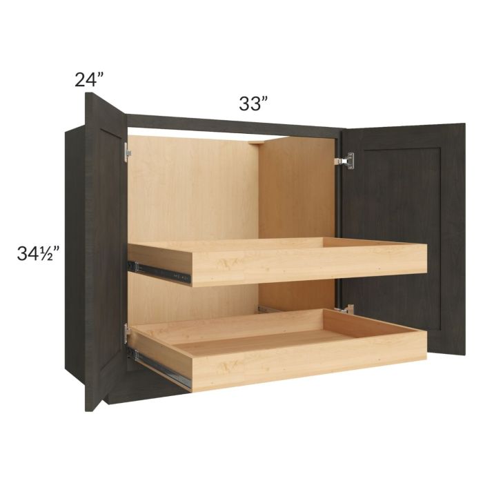 Charcoal Grey Shaker 33" Full Height Base Cabinet with 2 Rollout Trays