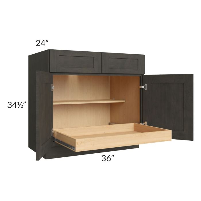 Charcoal Grey Shaker 36" Base Cabinet with 1 Rollout Tray