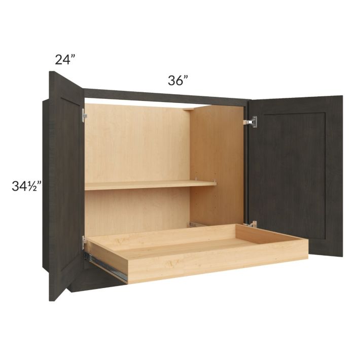Charcoal Grey Shaker 36" Full Height Base Cabinet with 1 Rollout Tray