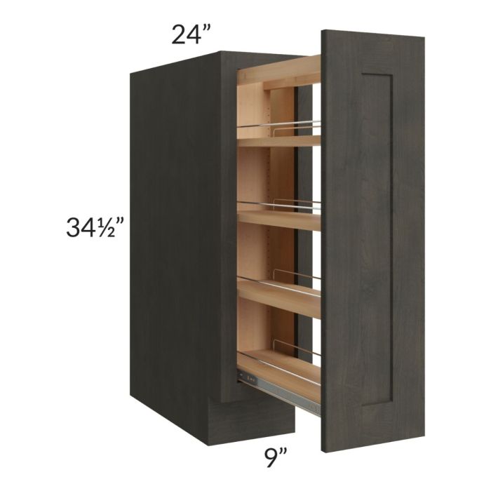 Charcoal Grey Shaker 9" Full Height Door Base Cabinet with Shelf Pullout