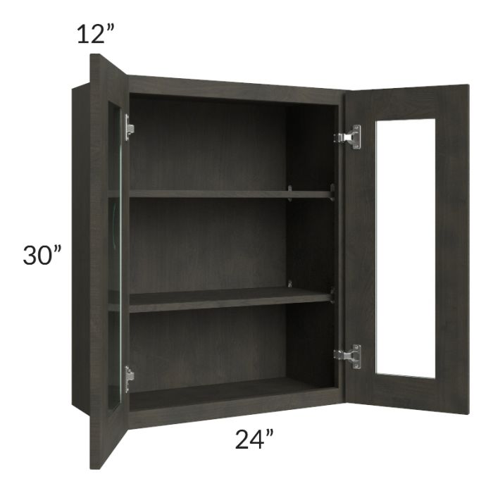 Charcoal Grey Shaker 24x30 Wall Glass Door Cabinet (Prepped for Glass Doors)