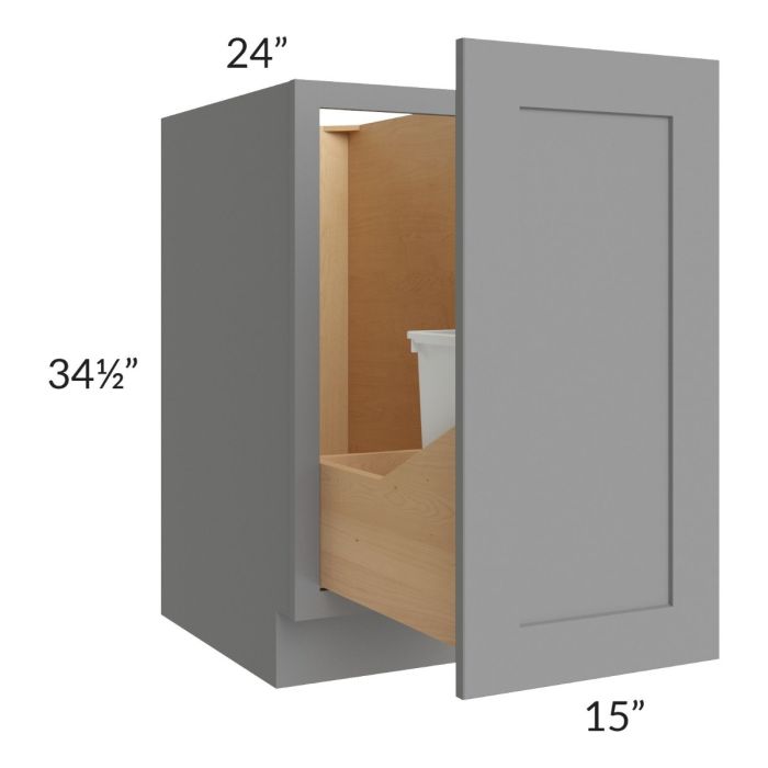 Graphite Grey Shaker 15" Full Height Door Base Cabinet with Single Trashcan Pullout