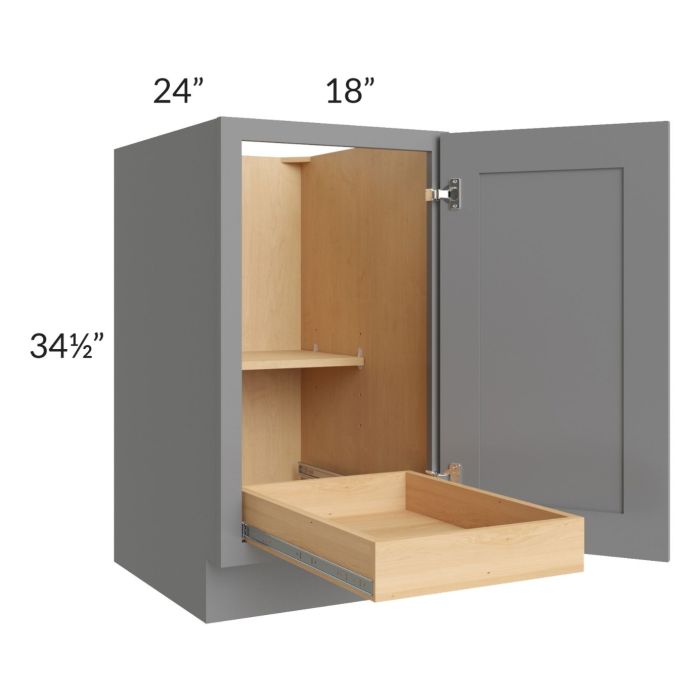Graphite Grey Shaker 18" Full Height Door Base Cabinet with 1 Rollout Tray