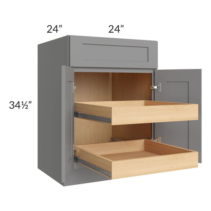 Graphite Grey Shaker 24" Base Cabinet with 2 Rollout Trays