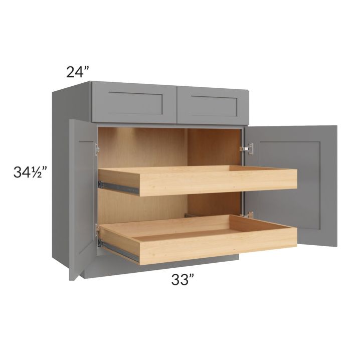 Graphite Grey Shaker 33" Base Cabinet with 2 Rollout Trays