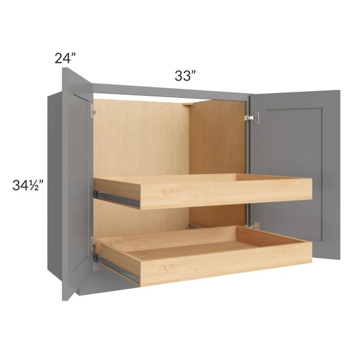Graphite Grey Shaker 33" Full Height Base Cabinet with 2 Rollout Trays