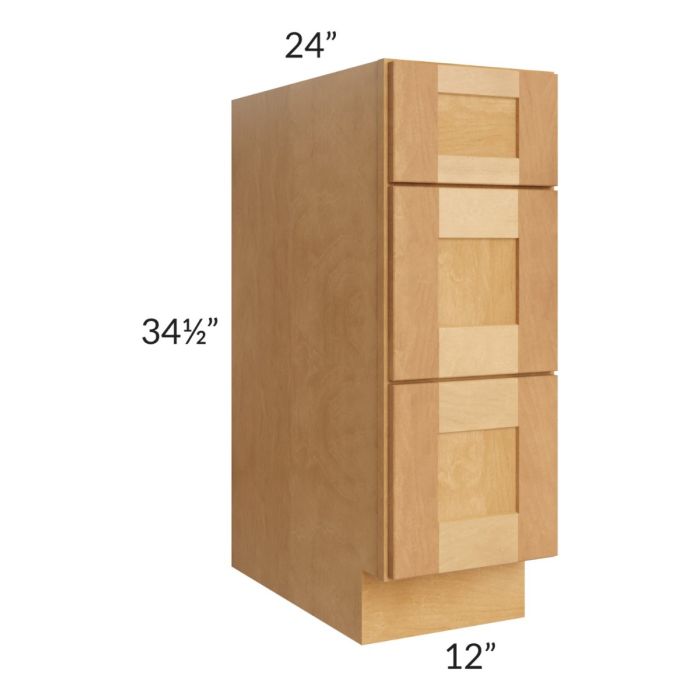Madison Honey Shaker 12" 3-Drawer Base Cabinet