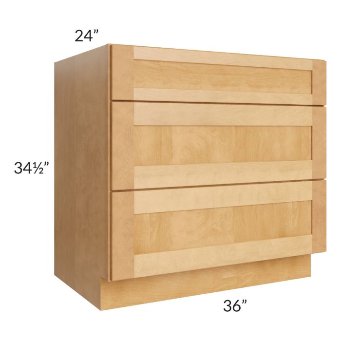 Madison Honey Shaker 36" 3-Drawer Base Cabinet