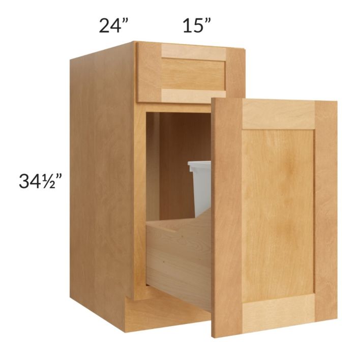 Madison Honey Shaker 15" Base Cabinet with Single Trashcan Pullout