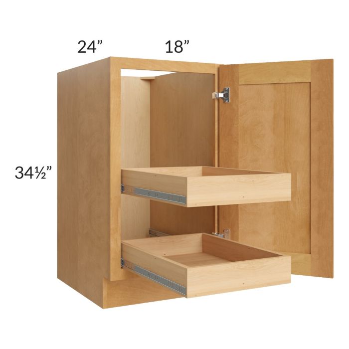 Madison Honey Shaker 18" Full Height Door Base Cabinet with 2 Rollout Trays