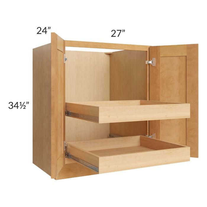 Madison Honey Shaker 27" Full Height Base Cabinet with 2 Rollout Trays