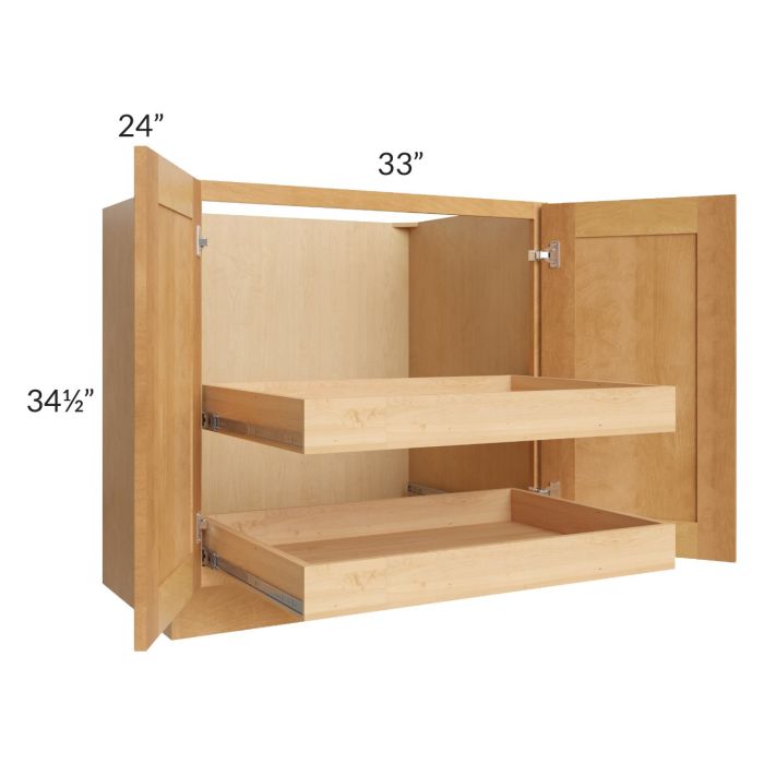 Madison Honey Shaker 33" Full Height Base Cabinet with 2 Rollout Trays