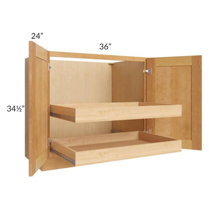 Madison Honey Shaker 36" Full Height Base Cabinet with 2 Rollout Trays